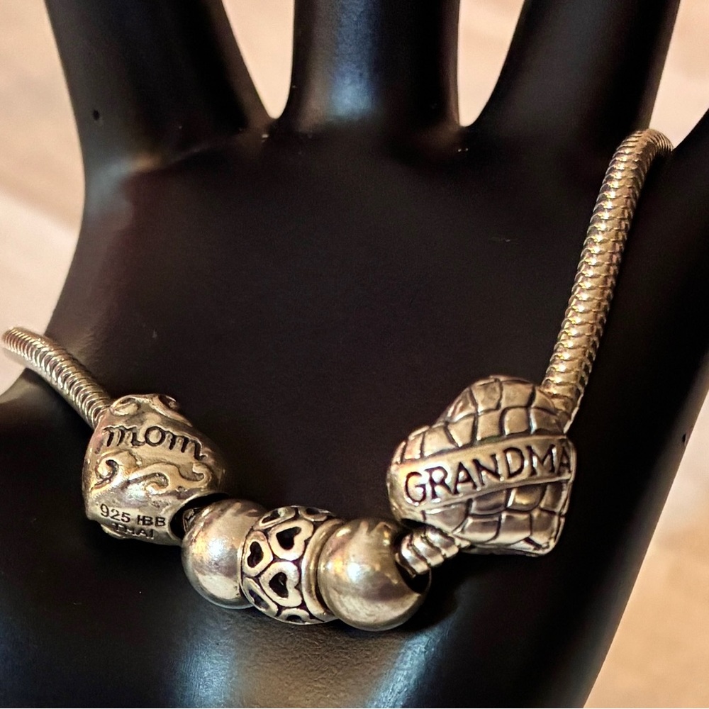 Vintage 9.25 IBB Sterling Silver Mom & Grandma Charm Bracelet 7.5” Inches